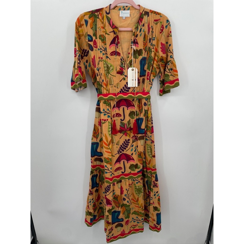Islapayal‎ ascot maxi dress pockets mushroom print